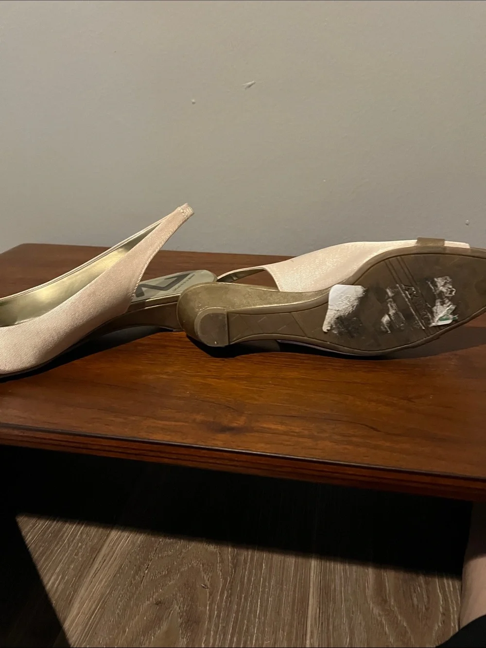 Anne Klein Cream and Gold Slingback Peep-Toe Flats